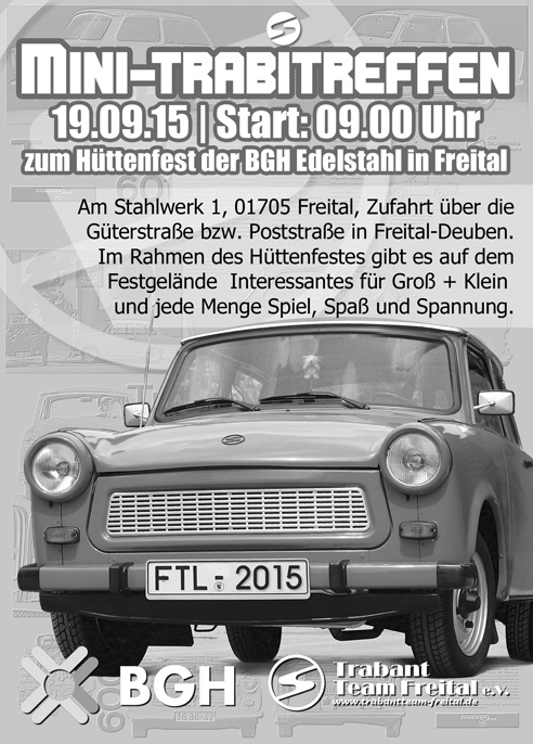 Flyer - Mini-Trabitreffen zum Hüttenfest der BGH Edelstahl 2015