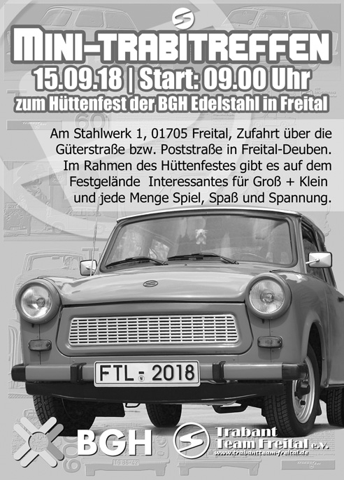 Flyer - Mini-Trabitreffen zum Hüttenfest der BGH Edelstahl 2018
