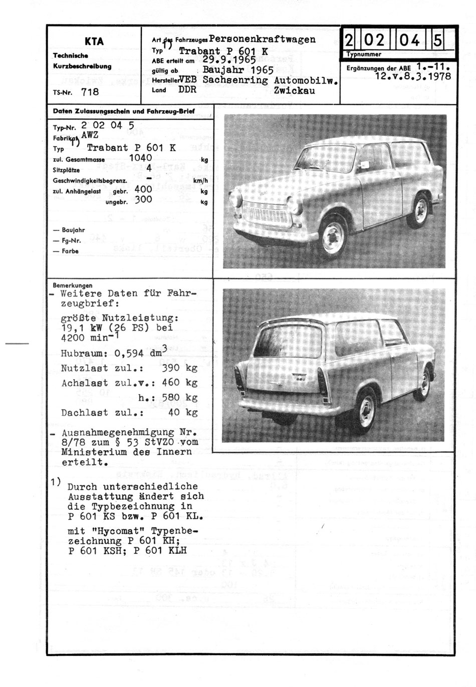 KTA-Datenblatt - P 601 K Seite 1