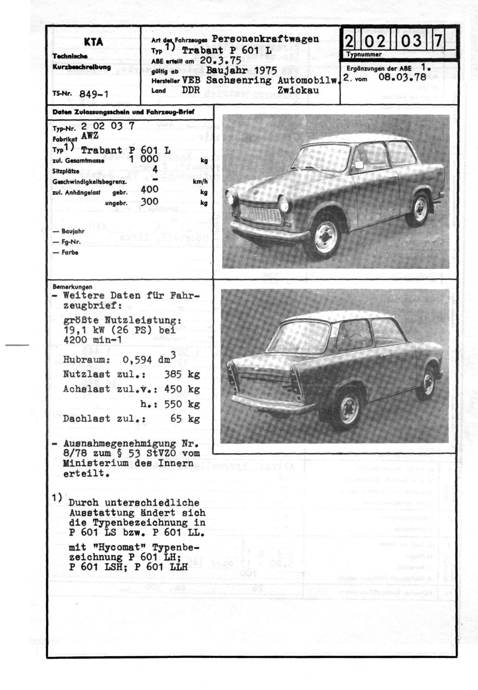 KTA-Datenblatt - P 601 L Seite 1
