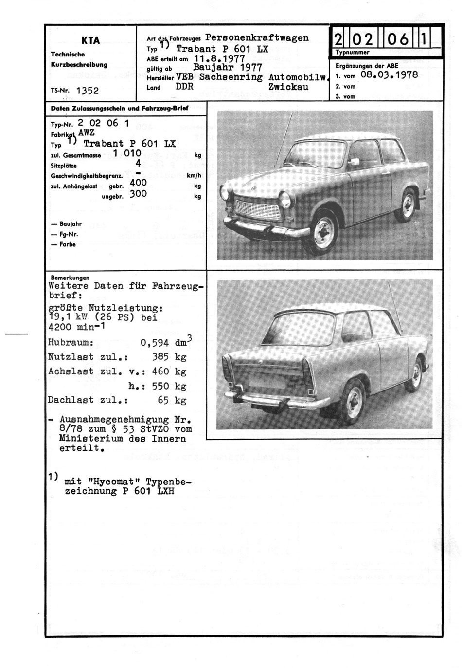 KTA-Datenblatt - P 601 LX Seite 1