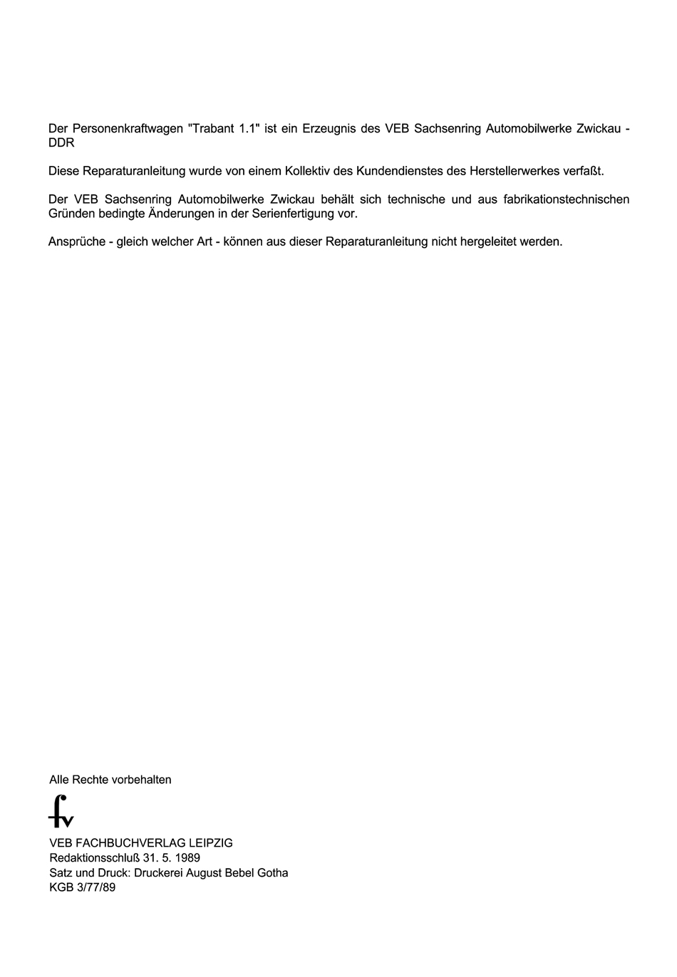 Reparaturanleitung für den Trabant 1.1 - Getriebe