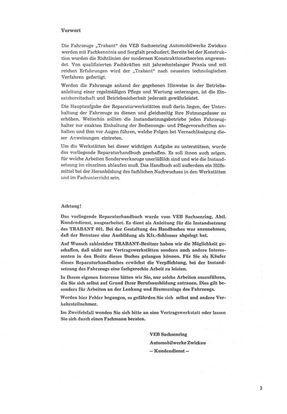 Reparaturhandbuch für Personenkraftwagen "Trabant 601"